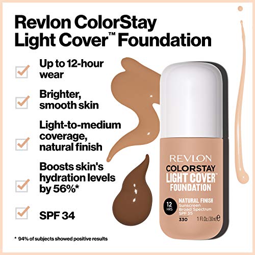 Revlon ColorStay Light Cover Liquid Foundation, Hydrating Longwear Weightless Makeup with SPF 35, Light-Medium Coverage for Blemish, Dark Spots & Uneven Skin Texture, 150 Buff, 1 fl. Oz